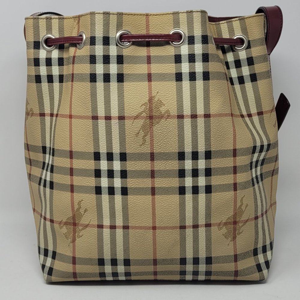 BURBERRY Haymarket Check Drawstring Bucket Shoulder Bag - Picture 15 of 16